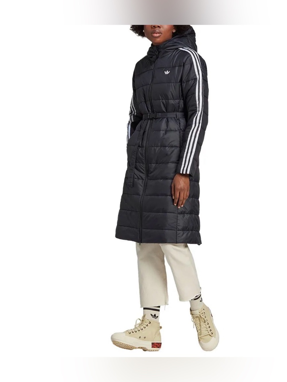 Adidas Hooded Premium Long Puffer Belted Coat Black Small